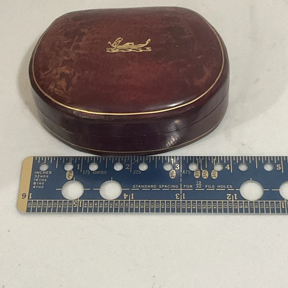 Vintage Leather Box Trinket Jewelry Made In Italy Gold Gondola Design 4